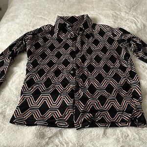 Men’s Vintage 1970s Polyester Shirt / Black, White, Bronze